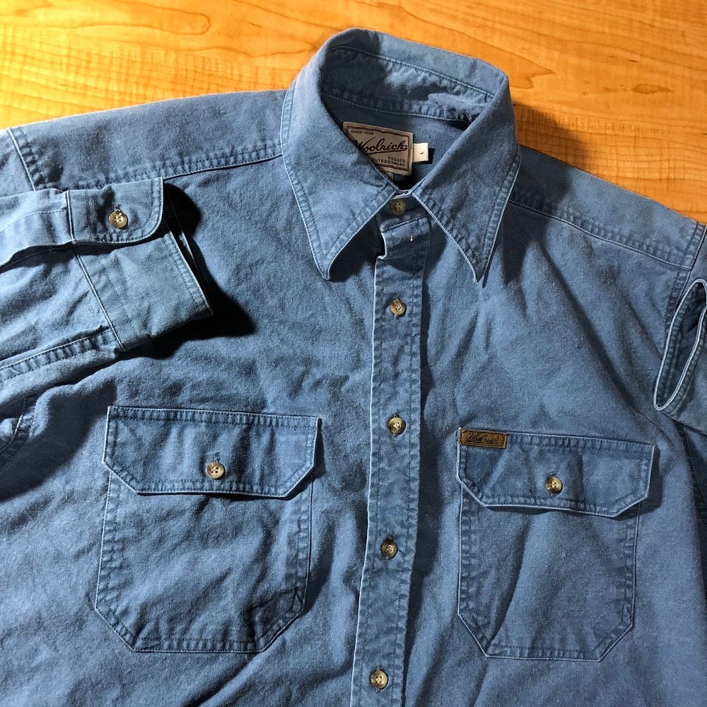 Woolrich Rugged  Cotton Shirt - Blue - Mens L